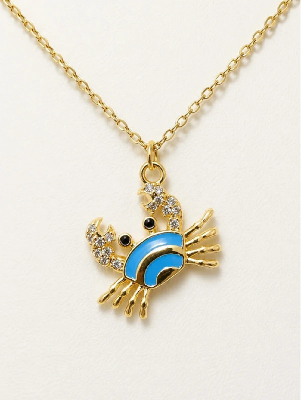 Blue Enamel Crab Pendant Necklace Gold Tone Beach Coastal Jewelry Gift for Her